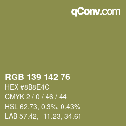 Color code: RGB 139 142 76 | qconv.com