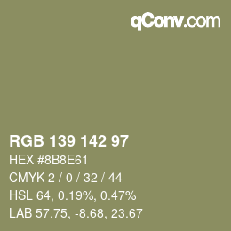 Color code: RGB 139 142 97 | qconv.com