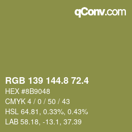 カラーコード: RGB 139 144.8 72.4 | qconv.com