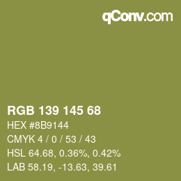 Color code: RGB 139 145 68 | qconv.com