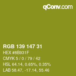 Color code: RGB 139 147 31 | qconv.com