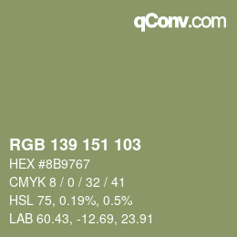 Color code: RGB 139 151 103 | qconv.com