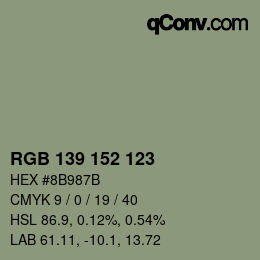 Color code: RGB 139 152 123 | qconv.com