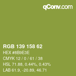 Código de color: RGB 139 158 62 | qconv.com