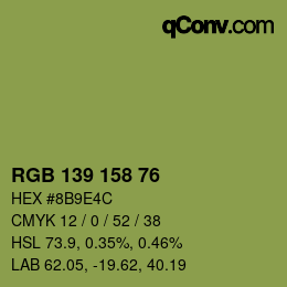 Color code: RGB 139 158 76 | qconv.com