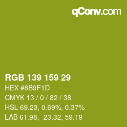 颜色代码: RGB 139 159 29 | qconv.com