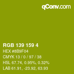 Color code: RGB 139 159 4 | qconv.com