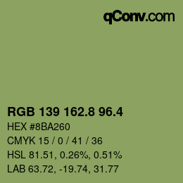 カラーコード: RGB 139 162.8 96.4 | qconv.com