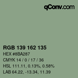 Color code: RGB 139 162 135 | qconv.com