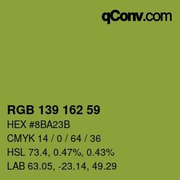 Color code: RGB 139 162 59 | qconv.com