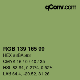 Color code: RGB 139 165 99 | qconv.com