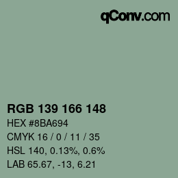 カラーコード: RGB 139 166 148 | qconv.com