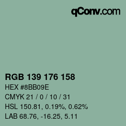 Color code: RGB 139 176 158 | qconv.com