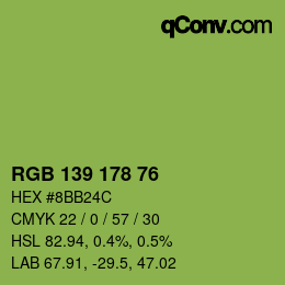 Color code: RGB 139 178 76 | qconv.com