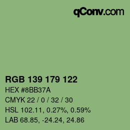Código de color: RGB 139 179 122 | qconv.com