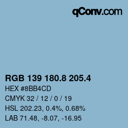 カラーコード: RGB 139 180.8 205.4 | qconv.com