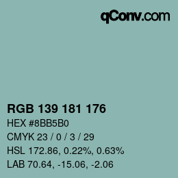 颜色代码: RGB 139 181 176 | qconv.com