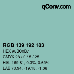 Color code: RGB 139 192 183 | qconv.com