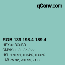 カラーコード: RGB 139 198.4 189.4 | qconv.com