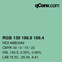 カラーコード: RGB 139 198.8 169.4 | qconv.com