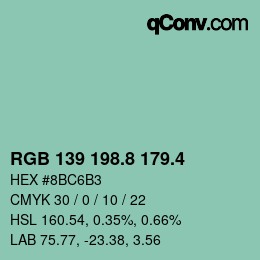 カラーコード: RGB 139 198.8 179.4 | qconv.com