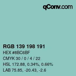 Color code: RGB 139 198 191 | qconv.com