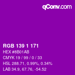 Color code: RGB 139 1 171 | qconv.com