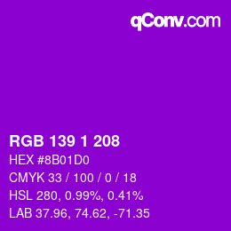 Color code: RGB 139 1 208 | qconv.com