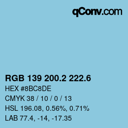 カラーコード: RGB 139 200.2 222.6 | qconv.com