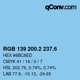 カラーコード: RGB 139 200.2 237.6 | qconv.com