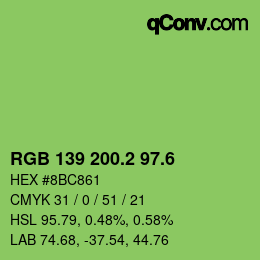 カラーコード: RGB 139 200.2 97.6 | qconv.com