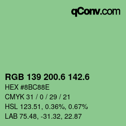 カラーコード: RGB 139 200.6 142.6 | qconv.com