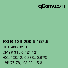 カラーコード: RGB 139 200.6 157.6 | qconv.com
