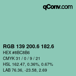 カラーコード: RGB 139 200.6 182.6 | qconv.com