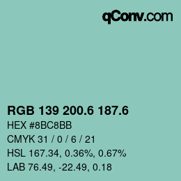 カラーコード: RGB 139 200.6 187.6 | qconv.com