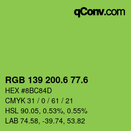 カラーコード: RGB 139 200.6 77.6 | qconv.com