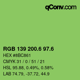 カラーコード: RGB 139 200.6 97.6 | qconv.com