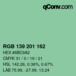 カラーコード: RGB 139 201 162 | qconv.com