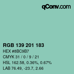Color code: RGB 139 201 183 | qconv.com