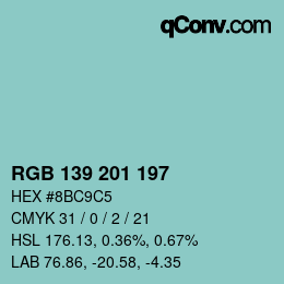 Color code: RGB 139 201 197 | qconv.com