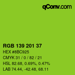 Color code: RGB 139 201 37 | qconv.com