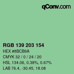 Color code: RGB 139 203 154 | qconv.com