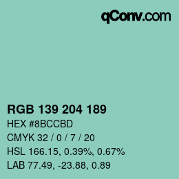 Color code: RGB 139 204 189 | qconv.com