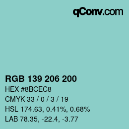 Código de color: RGB 139 206 200 | qconv.com