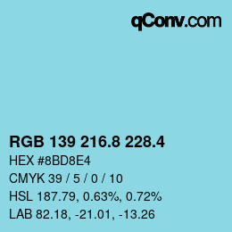 カラーコード: RGB 139 216.8 228.4 | qconv.com