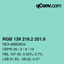カラーコード: RGB 139 218.2 201.6 | qconv.com