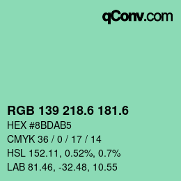 カラーコード: RGB 139 218.6 181.6 | qconv.com