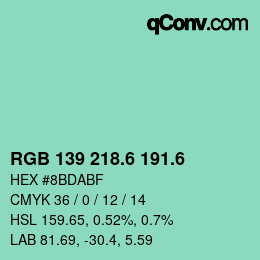 カラーコード: RGB 139 218.6 191.6 | qconv.com