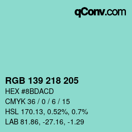 颜色代码: RGB 139 218 205 | qconv.com