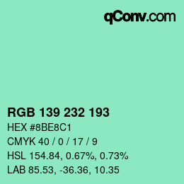 Color code: RGB 139 232 193 | qconv.com
